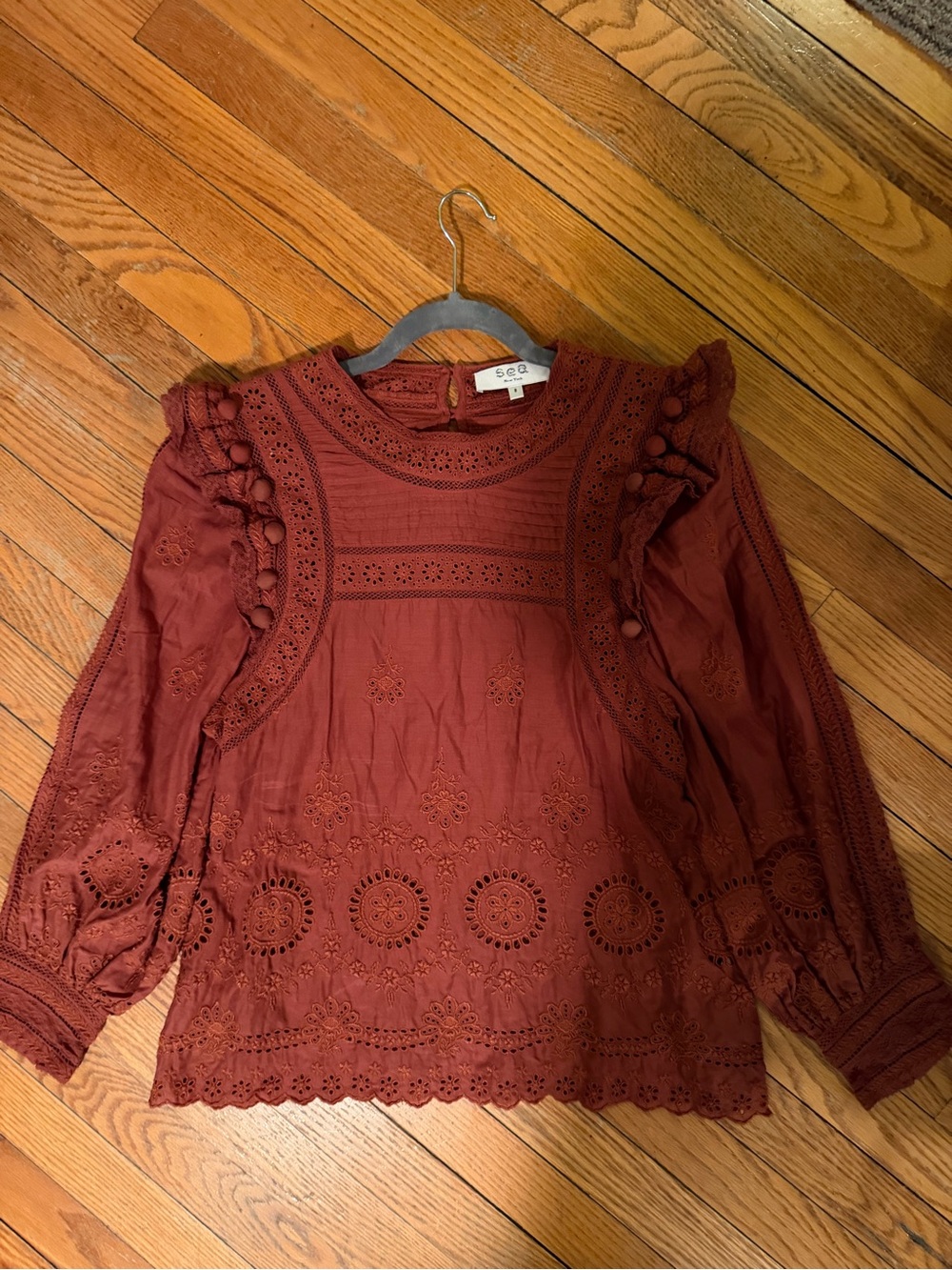 Sea New York Rust Eyelet Lace Long-Sleeve Top